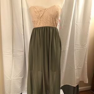 Trixxi Army Green Maxi Dress and Lace top